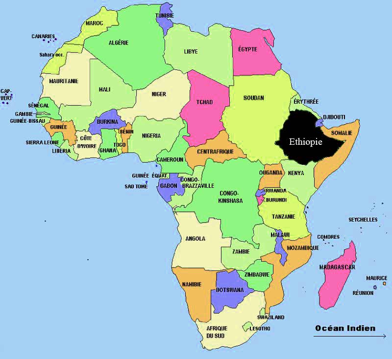 Les états d'Afrique et la localisation de l'Éthiopie