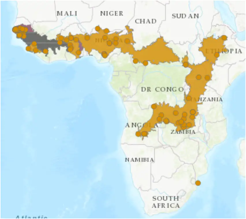 Carte de distribution d'Orthetrum monardi, IUCN Red List